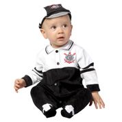 Macacão Bebê Corinthians Plush Longo Com Boné Oficial