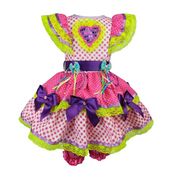 Vestido Xadrez de Festa Junino de Luxo Infantil Com Lacinhos Roxo TAM - 10