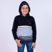 Blusa de Tricô Com Capuz Listrada Tricô Kids Preto