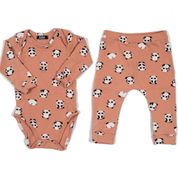 Conjunto de Body Manga Longa e Calça Panda Mini People Coral