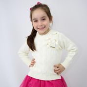 Blusa Tricô Kids Trançada Com Laços Strass Pérola