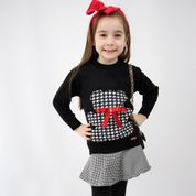 Blusa de Tricô Estampa Urso Xadrez Tricô Kids Preto