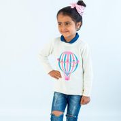 Blusa de Tricô Balão Com Pompom Tricô Kids Pérola