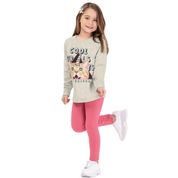 Conjunto Infantil Menina em Casaco Moletom peluciado e Legging Cotton Gato Unicórnio  2 peças Tam 4 a 14 - Fakini Forfun