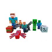 Kit Cartelado Conjunto Minecraft 3 Bonecos + 1 Dragão Ender + 1 Creeper + 1 Aranha Vermelha