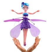 Boneco Brinquedo Princesa Aerocraft Fada Voadora Roxo Flutuante Giratorio Grande 19cm C/ Sensor Luz