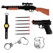 Kit 2 Arminhas de Brinquedo Lança Dardos com Algemas Distintivo Tipo Nerf