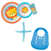 Kit Refeição Infantil Leão e Babador de Silicone Azul