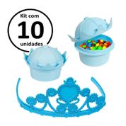 Kit 10 Pote de Doces e Lembrancinhas para Festa Coroa e 10 Tiaras Princesa Azul