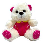 Pelucia Urso Creme Com Roupinha Rosa 18cm +3 Anos Fizzy