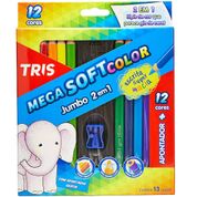 Lapis De Cor Mega Soft Color 12 Cores Jumbo 2 em 1 Tris