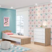 Conjunto Quarto Infantil Cômoda e Cama Villae Carvalho Rústico Branco