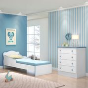 Conjunto Quarto Infantil Cômoda e Cama Villae Menino Branco Azul