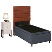 Cabeceira com Base Box Baú Solteiro 88cm e Mesa de Apoio Hit DIF5 Couríssimo Camel/Cinza - Mpozenato