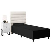 Cabeceira com Base Box Solteiro 88cm e Mesa de Apoio Hit DIF5 Linho Cru/Suede Preto - Mpozenato