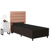 Cabeceira com Base Box Solteiro 88cm e Mesa de Apoio Hit DIF5 Linho Rose/Suede Marrom - Mpozenato