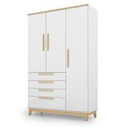 Guarda Roupa Infantil 3 Portas 4 Gavetas 100% MDF Imaginare I05 Branco Fosco/Natural - Mpozenato