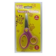 Tesoura Escolar 13,5cm Ponta Redonda Ergonomica Cabo Rosa