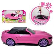 Carrinho Rosa Conversível Flash Girl Tipo Barbie Com Boneca