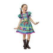 Vestido de Festa Junina Floral Verde Infantil Bandeirinhas