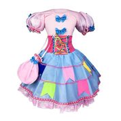 Vestido Festa Junina Infantil Rosa Luxo Com Bolsa e Corselet