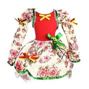 Vestido de Festa Junina Infantil Estampado com Laço e Bolero Vermelho M 7 - 8