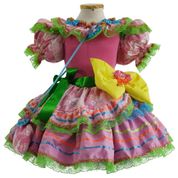 Vestido Junino Infantil Luxo Rosa Com Lação e Bolsa 3 á 12 anos GG 11 - 12