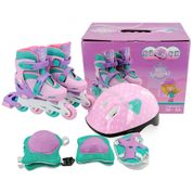 Patins 3 Em 1 In Line Infantil 30-33 + Proteção Menina Rosa
