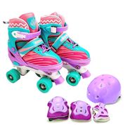 Patins Roller Quad Infantil 4 Rodas 30-33 + Kit De Proteção