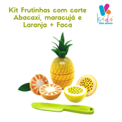 Kit Frutinhas com corte Abacaxi Maracujá Laranja + Faca Coleção Comidinhas Brinquedo Madeira Lúdico