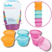 kit 6 Potes Plástico Infantil E Tampa Para Bebês 250 ml Buba