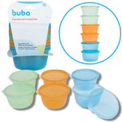 kit 6 Potes Plástico Infantil E Tampa Para Bebês 250 ml Buba