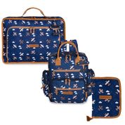 Kit com 3 Bolsas - Mala Vintage + Urban + Porta Carteira Vacinação - Avião Azul Marinho - Masterbag