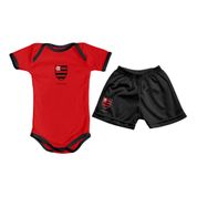 Kit Bebê Flamengo com Body e Shorts Vermelho Torcida Baby