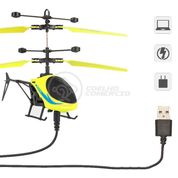 Brinquedo Helicóptero Drone Voa Com Luz e Aproximação Infravermelha - Amarelo