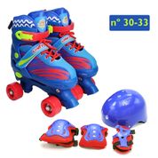 Patins Roller Quad Infantil 4 Rodas 30-33 + Kit De Proteção