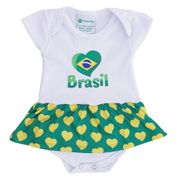 Body Vestido Brasil Branco Corações Torcida Baby