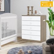 Cômoda Gaveteiro Quarto Infantil Bala de Menta 5 Gavetas MDF MDP Marrom Madeira Rústico Branco