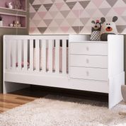 Berço Cama Com Mini Cabeceira 3 Gavetas Multifuncional Quarto Infantil Branco