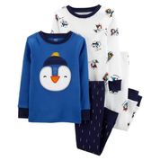 Pijama 04 Pç Malha Pinguim Azul Carter´s