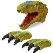 Kit Fantoche Dinossauro T-rex 1 Cabeça + 2 Mão Garra 3 Peças cor:verde