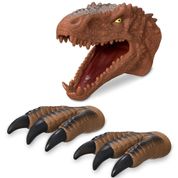 Kit Fantoche Dinossauro T-rex 1 Cabeça + 2 Mão Garra 3 Peças cor:marrom