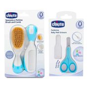 Kit Higiene Chicco Pente e Escova Cerdas Naturais e Tesoura