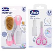 Kit Higiene Chicco Tesoura e Pente e Escova Cerdas Naturais