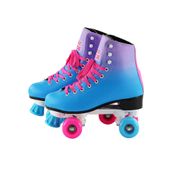 Patins Infantil 4 Rodas Feminino Roller e Skate Azul com Rosa 37-38
