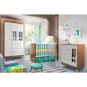 Quarto Infantil Completo Guarda Roupa 3 Portas Cômoda 4 Gavetas com Porta Ariel Berço Gabi Br Fosco Amadeirado Carolina Baby