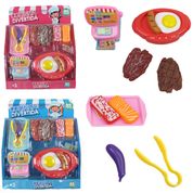 Kit Cozinha Infantil C/ Chapa E Caixa Comidinhas Brinquedo