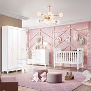 Quarto de Bebê Guarda Roupa Cômoda Fraldário Fabi Berço 3 em 1 Lila Branco Carolina Baby