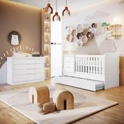 Conjunto para Quarto Carolina Baby Berço Multifuncional Americano Branco Fosco