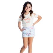 Conjunto Mini People Com Blusa e Short Flamingos Azul